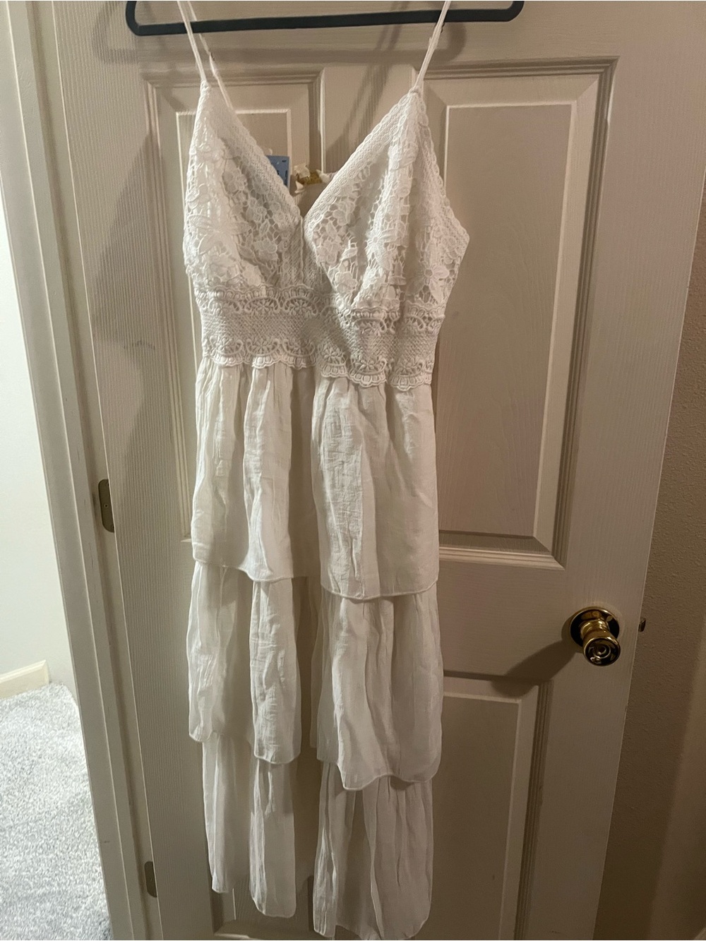 Rebellion White Lace Tiered Maxi Dress- New